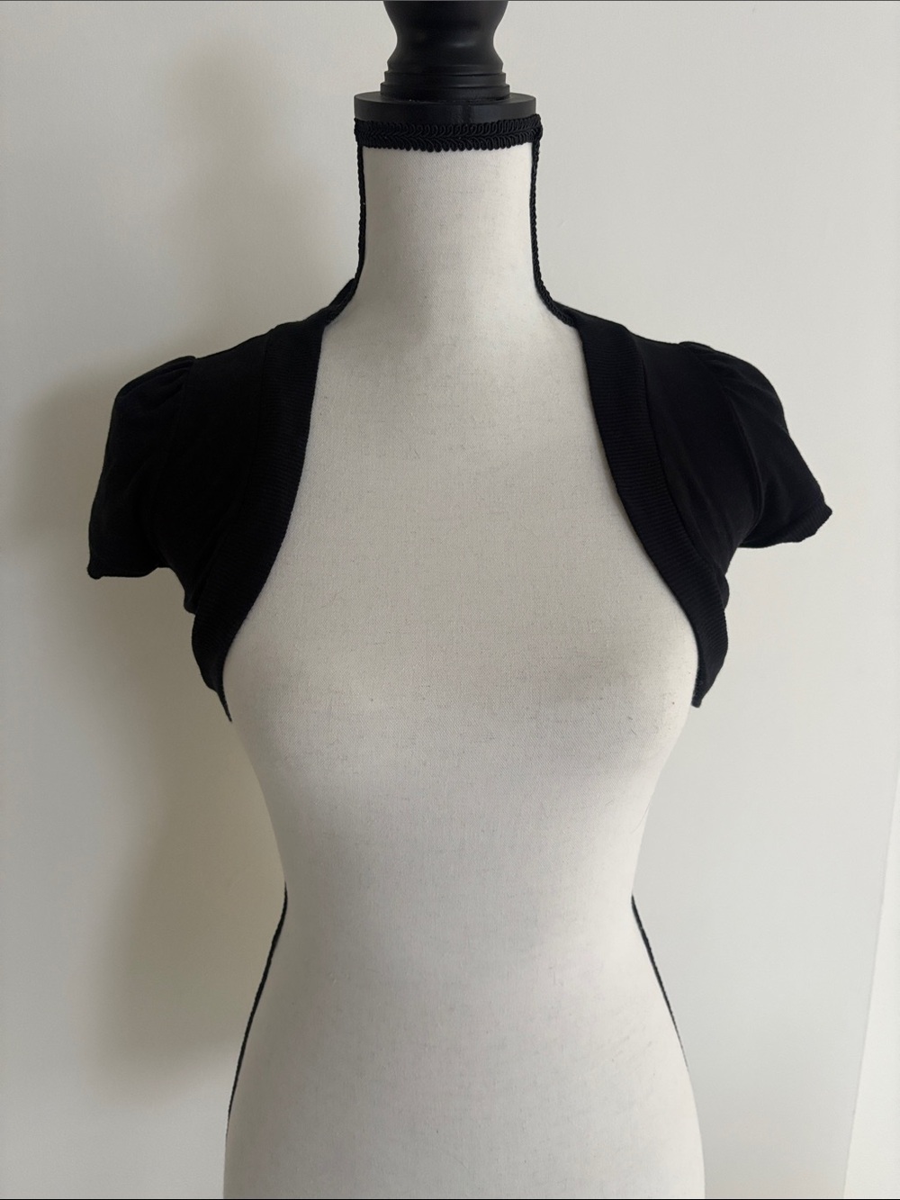 Black Cropped Bolero Shrug Short Puff Sleeve Open Front Cardigan